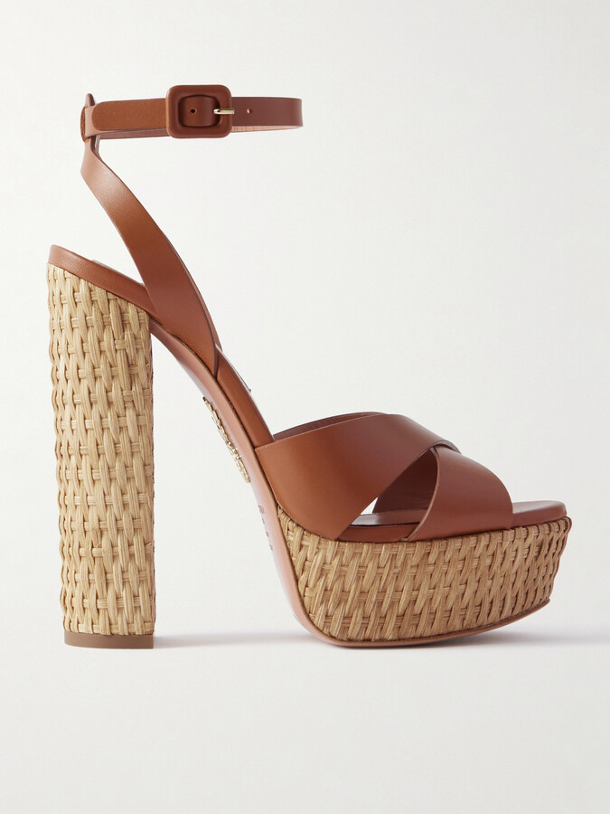 Aquazzura - Sunseeker Plateau 140 Leather Platform Sandals - Brown