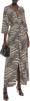 Thumbnail for your product : By Malene Birger Pleated Zebra-print Crepe De Chine Maxi Dress