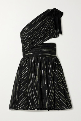 Saint Laurent One-shoulder Cutout Metallic Fil Coupe Silk-blend Crepon Mini Dress - Black
