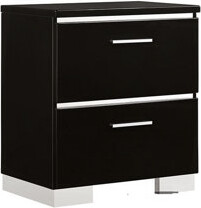 Orren Ellis Contemporary 1Pc Nightstand Black Color High Gloss Lacquer Coating Chrome Handles And Feet Bedside Table W USB Charger Bedroom Furniture