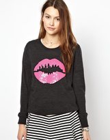 Thumbnail for your product : Markus Lupfer Pink Smacker Lip Sequinned Jumper in Neon