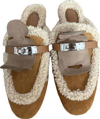 Pre-owned Shearling Mules & Clogs In Beige