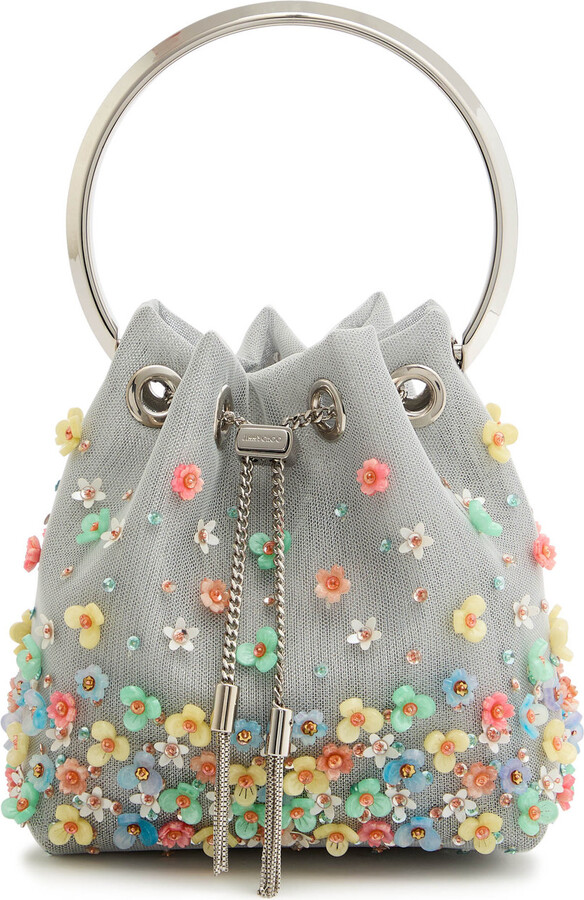 Jimmy Choo Bon Bon Floral-embellished Mesh Bucket bag