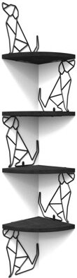 OUMIKEJI Black Corner Shelf Wall Mount, 4 Tier Floating Shelves For Wall Storage, Rustic Wall Shelves Wood Shelves(Dog Shaped)