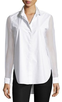 Elie Tahari Delma Embellished Button-Front Blouse, White