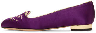 Charlotte Olympia SSENSE Exclusive Purple Satin Kitty Slippers