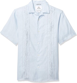 28 Palms Amazon Brand Relaxed-fit Short-sleeve 100% Linen Embroidered Guayabera Shirt Button
