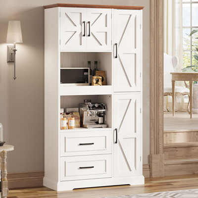 Ophelia & Co. Farmhouse Kitchen Pantry Cabinet, Kitchen Hutch Cabinet With Microwave Stand