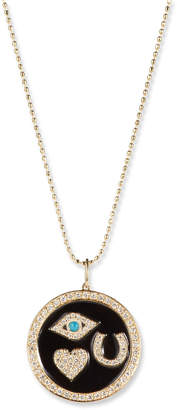 Sydney Evan 14k Gold Diamond & Enamel Luck Medallion Necklace