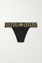 Thumbnail for your product : Versace Greca Jacquard-trimmed Stretch-cotton Jersey Thong - Black