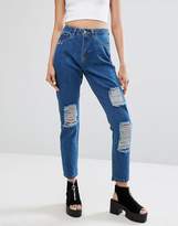 Thumbnail for your product : Noisy May High Waist Mom Jean With Piercing Pocket Detail