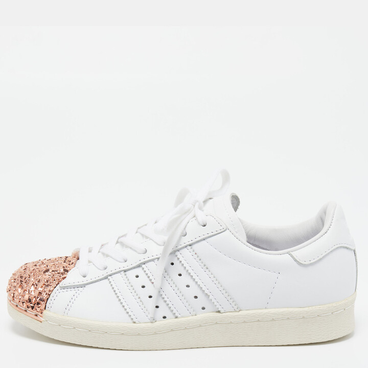 adidas White/Pink Leather and Metal Superstar Sneakers Size 37.5 - ShopStyle