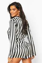 Thumbnail for your product : boohoo Satin Stripe Print Long Sleeve And Short PJ Set
