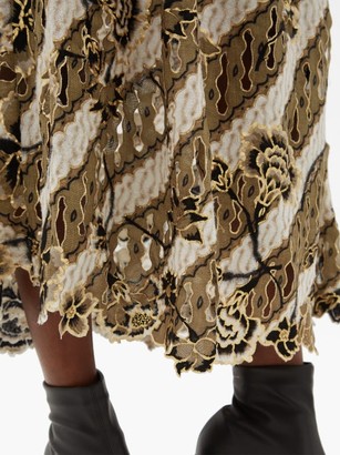 Edward Crutchley Laser-cut Metallic Floral-print Wool Midi Skirt - Brown Multi