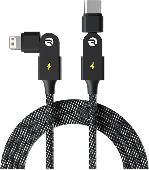 Raycon®MagicSpin100-WattLightning®toUSB-C®ChargeandSyncCable,3.3Ft.(Black)