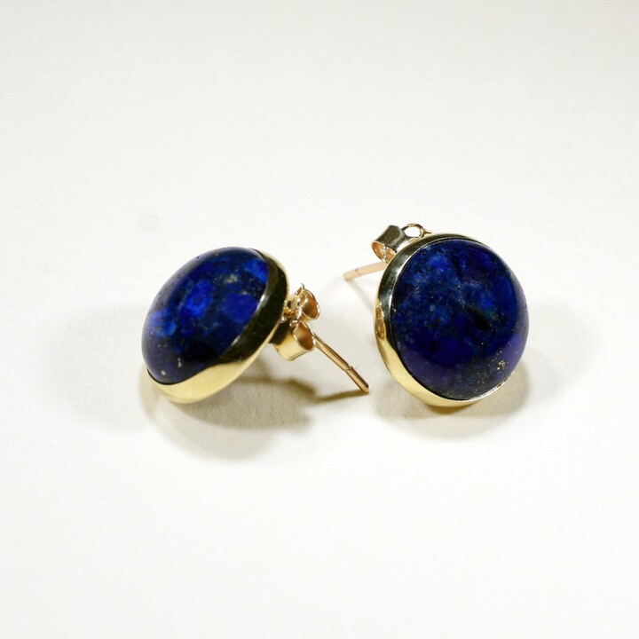 Etsy Lapis Lazuli Earrings 14K Yellow Gold Stud 12mm Blue Gemstone Gemstone Vintage Jewelry Gift For Her Handmade