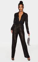 Thumbnail for your product : PrettyLittleThing Black Sequin Collar Detail Long Sleeve Jumpsuit