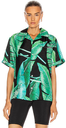 Amiri Banana Leaves Short Sleeves Pajama Shirt in Green,Tropical