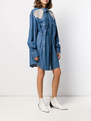 Circus Hotel Embellished Ruched Shirt Dress