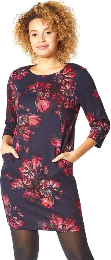 Mantos Eternity Womens 3/4 Sleeve Loose Floral Cocktail Short Shift Dress