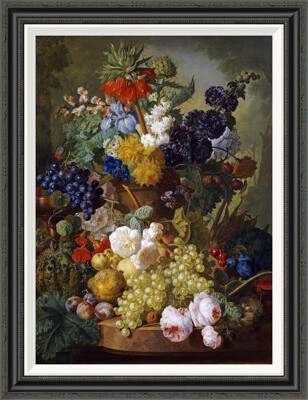 Global Gallery 'A Still Life of Flowers and Fruit' by Jan Van Os Framed Painting Print