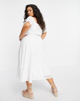 Thumbnail for your product : In The Style Plus x Jac Jossa broderie off shoulder puff sleeve tiered maxi dress in white