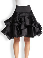 Thumbnail for your product : Milly Tara Silk Satin Tiered-Ruffle Skirt