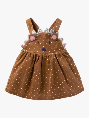 Boden Baby Hedgehog Spotty Cord Dress, Brown