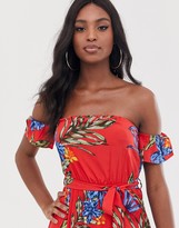 Thumbnail for your product : Influence Tall off shoulder maxi dress in bold floral print