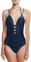 Thumbnail for your product : Jets Perspective Plunge-Neck One-Piece Swimsuit, Blue