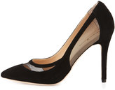 Thumbnail for your product : Neiman Marcus Abegail Suede Mesh-Inset Pump, Black