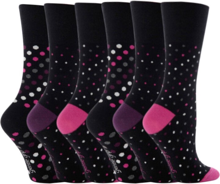 Sock Snob 6 Pairs Ladies Gentle Grip Socks Black Spots (GG07) ShopStyle