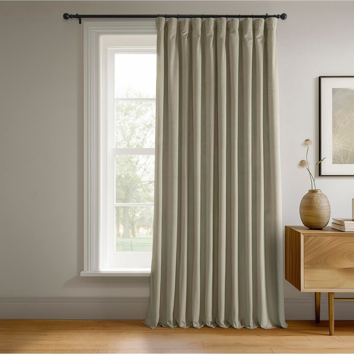 Half Price Drapes Cool Beige Signature Extra Wide Velvet Blackout Curtain
