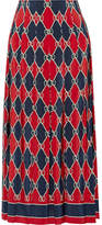 Gucci - Pleated Printed Silk Crepe De Chine Midi Skirt - Red
