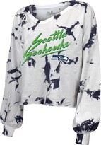 Thumbnail for your product : Majestic Women's Threads Dk Metcalf White Seattle Seahawks Off-Shoulder Tie-Dye Name and Number Long Sleeve V-Neck Crop-Top T-shirt