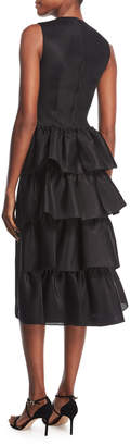 Simone Rocha A-Line Midi Dress with Tiered Ruffles