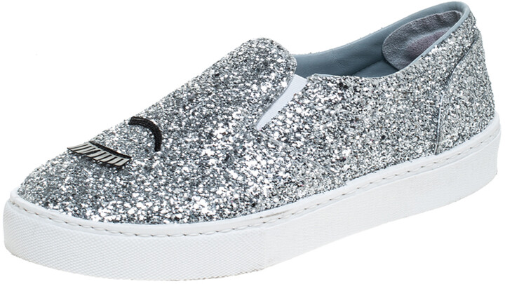 silver slip on tennis shoes