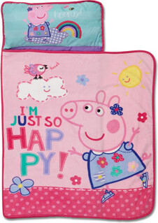 NoJo Peppa Pig I'm so Happy Toddler Nap Mat - Includes Attached Pillow and Fleece Blanket