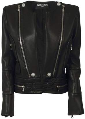 Balmain Zip Detail Leather Jacket