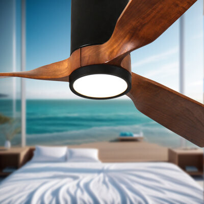 Smart Indoor Wood Ceiling Fan With 3-Colors Led Light And Dimmer, Dc Reversible And App/Remote