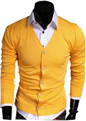 LemonGirl Mens V-Neck Button Down Long Sleeve Cardigan Sweater