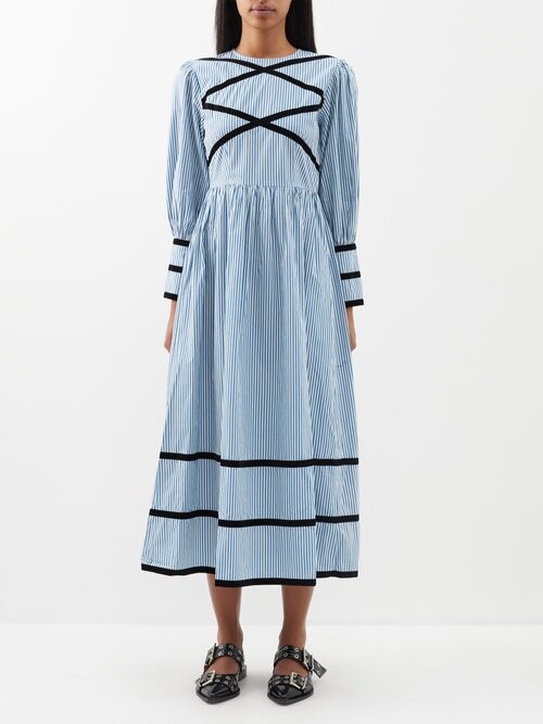 Batsheva Clemmie Striped Cottonpoplin Midi Dress ShopStyle