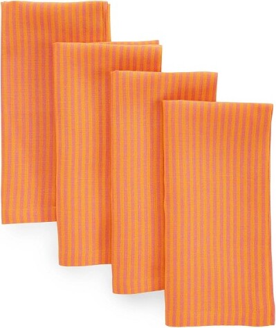 Solino Home SolinoHomeStripedLinenDinnerNapkinsPinkandOrangeSetof420x20Inches|NarrowStripe
