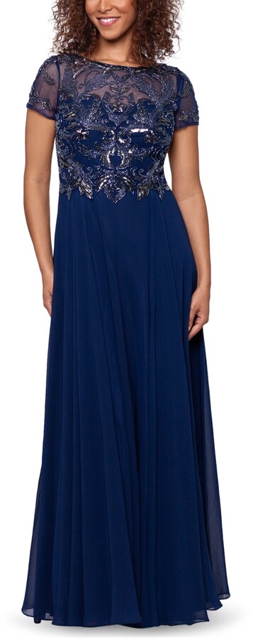 navy chiffon gown