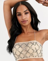 Thumbnail for your product : ASOS DESIGN DESIGN sheer embellished crop top co-ord