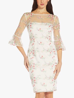 Adrianna Papell Floral Embroidered Bell Sleeve Dress, Pink/Multi