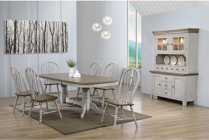 Sunset Trading Country Grove 8-Piece 96" Oval Extendable Wood Dining Set in Gray