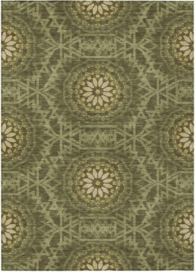 HomeRoots Olive Green, Artichoke Green, Gold 3 ft. x 5 ft. Woven Floral, Medallion Polyester Rectangle Indoor/Outdoor Area Rug