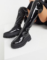 Thumbnail for your product : Public Desire Wide Fit Disclosure flat chunky over the knee boots in vinyl