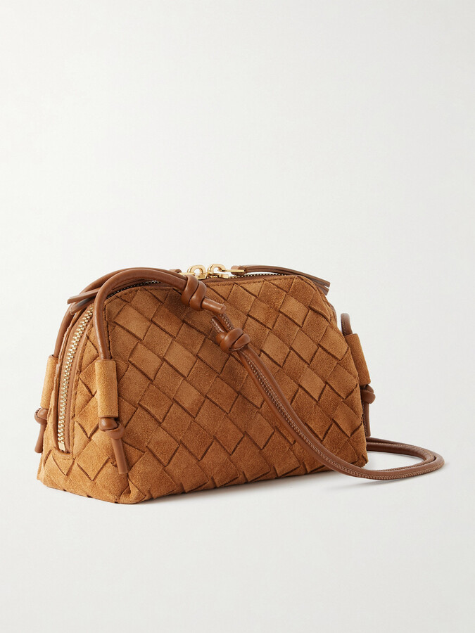 Bottega Veneta Concert Pouch Intrecciato Suede Shoulder Bag - Brown